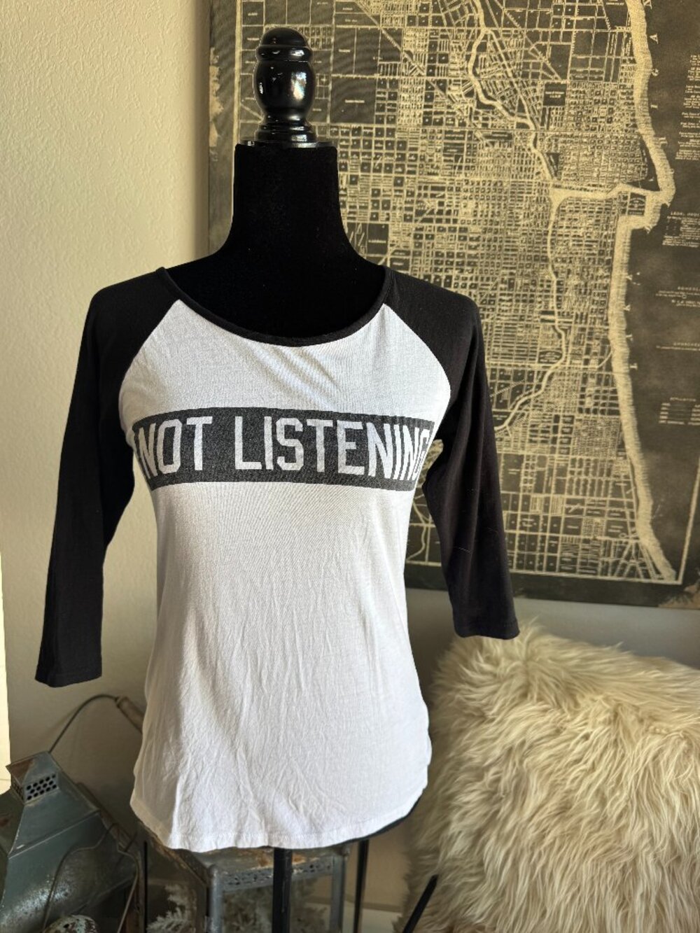 Size M - Rebellious One 100% Cotton Black & White Baseball Style "Not Listening"